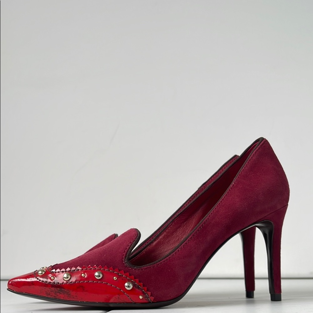 TORY BURCH Monroe  Women's Suede Patent Leather Heels Studded Red size 6.5M